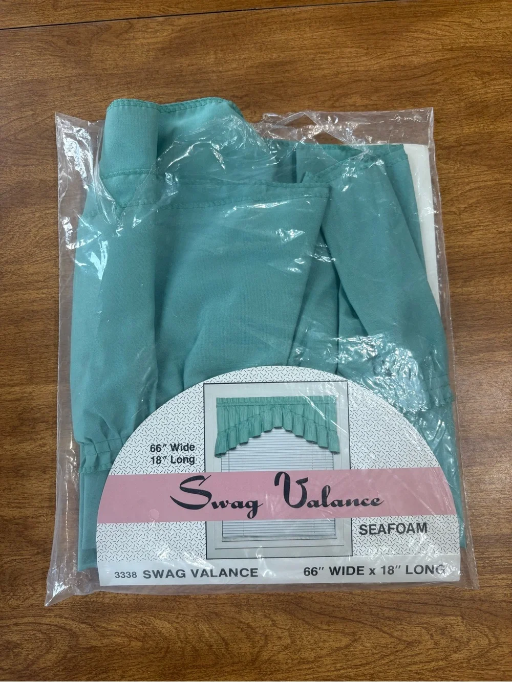 Vintage 90s swag valance seafoam blue/green 66x18in